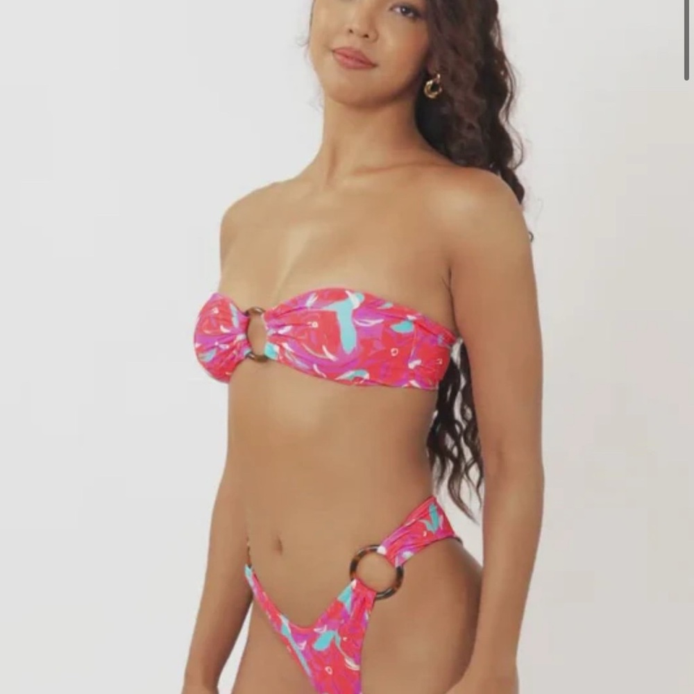Pink Bandeau Bikini with Ring Accents
